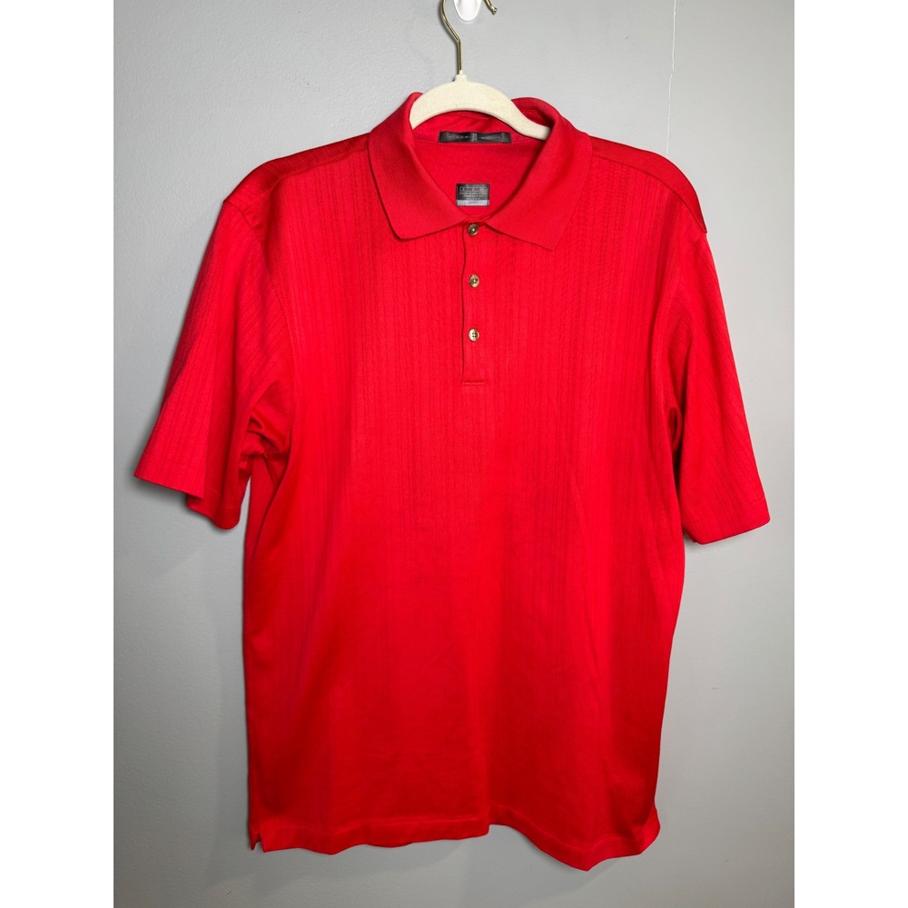 Nike Tiger Woods TW Collection Mens Small Red Dri-FIT Textured Stripe Golf Polo